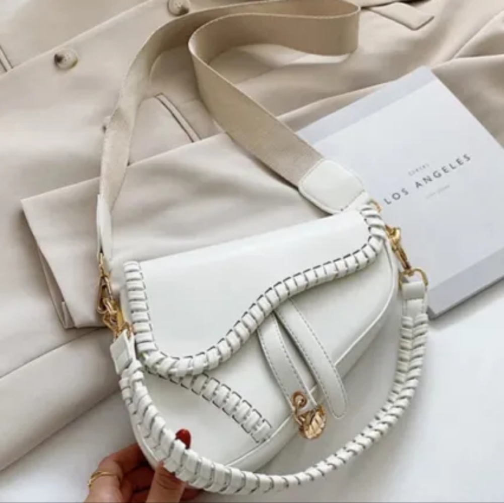 NWOT Palazzo White Lux Saddle Bag with Gold Hardware and Crossbody Strap